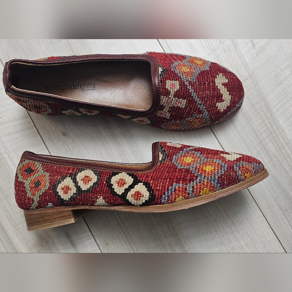 Handmade Womens Kilim Loafer Turkish Wool Rug Shoes Burgandy  EUR 41 ~US 11,NWOB